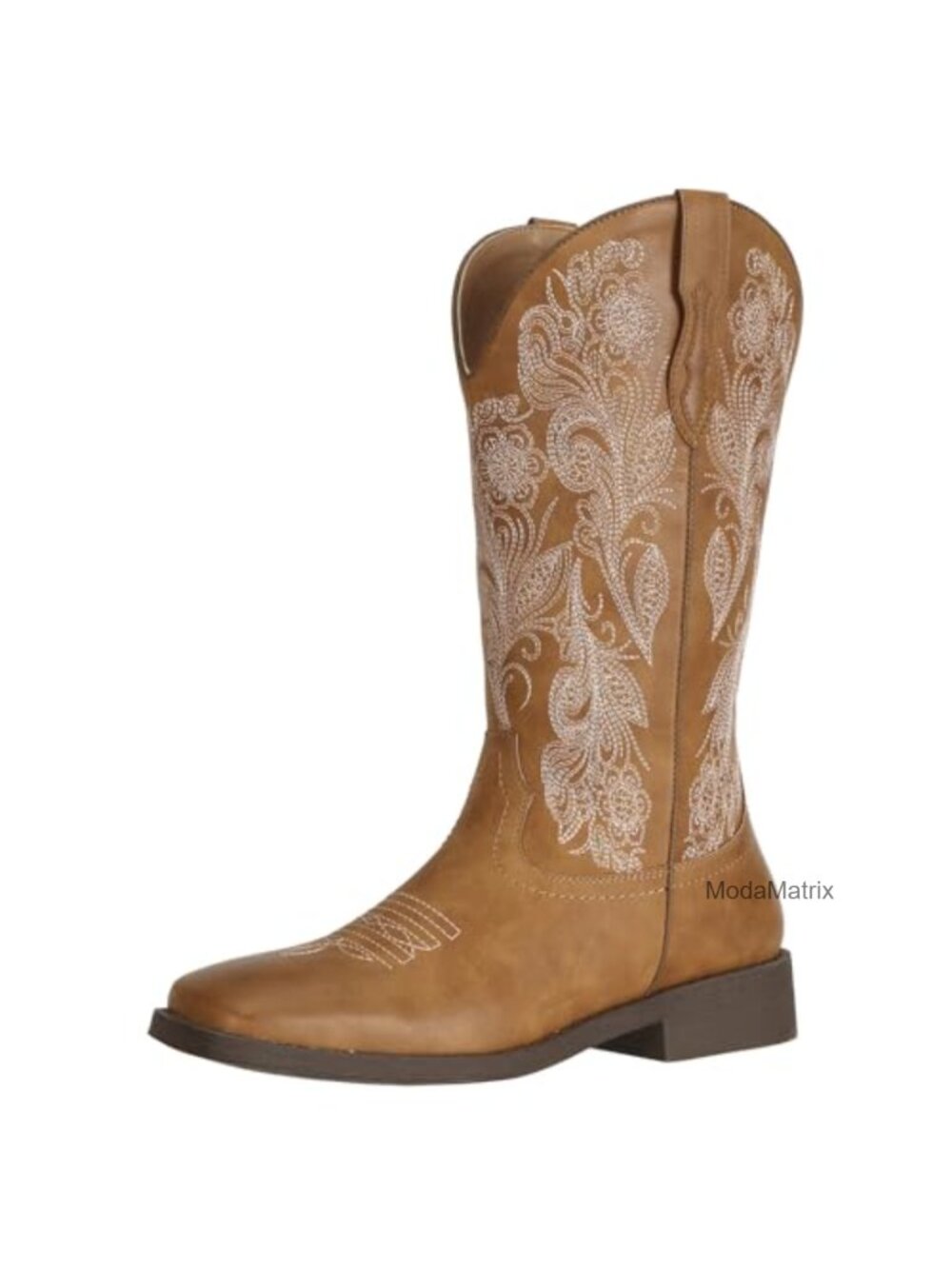 Floral Embroidered Cowboy Boots Square Toe Western Booties